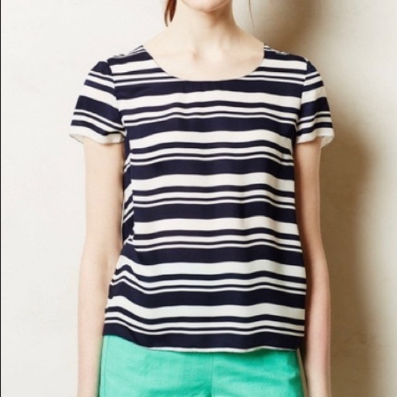 Anthropologie Maeve Ruffle Striped Top - Picture 2 of 9